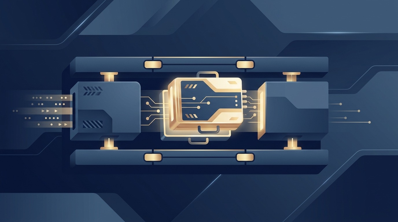 Gold modular component lifting out of a navy software pipeline between two fixed blocks